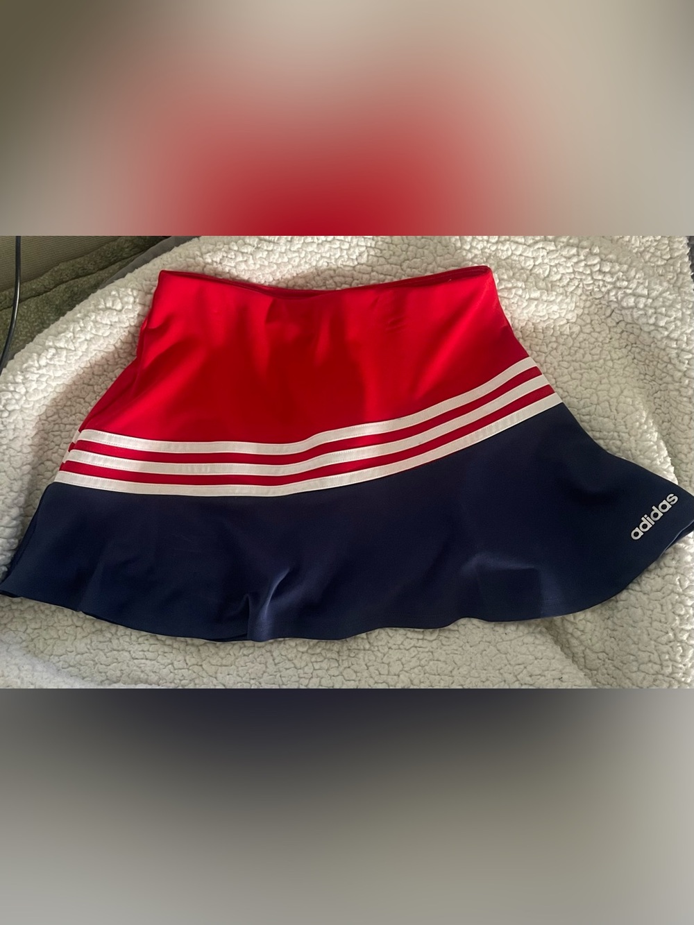 adidas Red and Navy Girls Athletic Skirt with White Stripes
